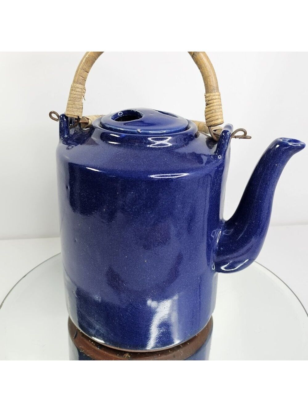 Ceramic Teapot Indigo Blue Signed/Marked, Vintage Asian